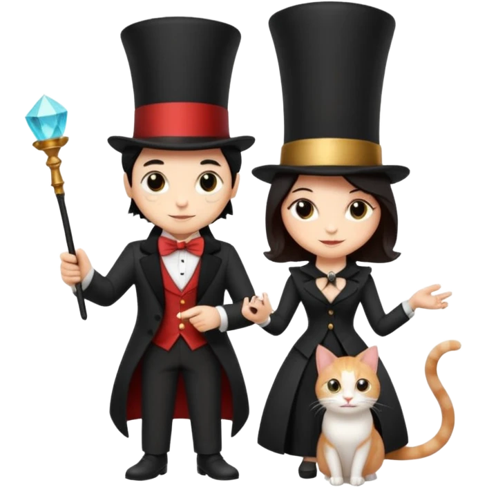 magician couple and their pet cat emoji