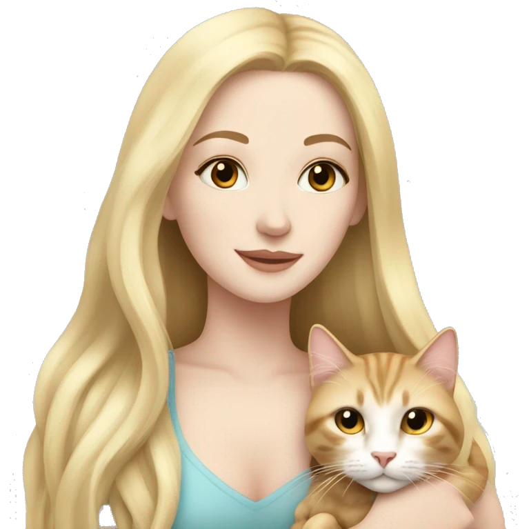 pretty woman with pale skin, very long blonde hair  hugging a cat emoji