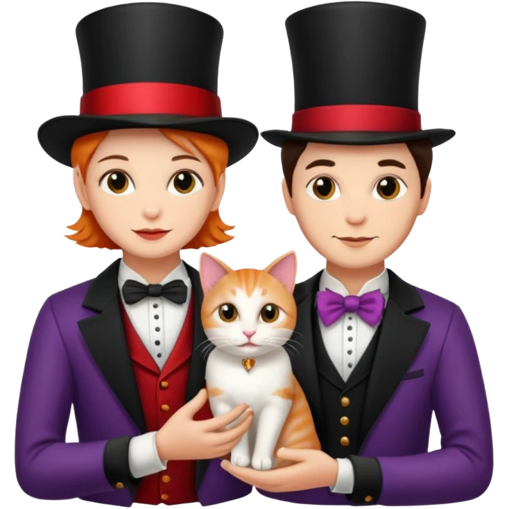 magician couple and their pet cat emoji
