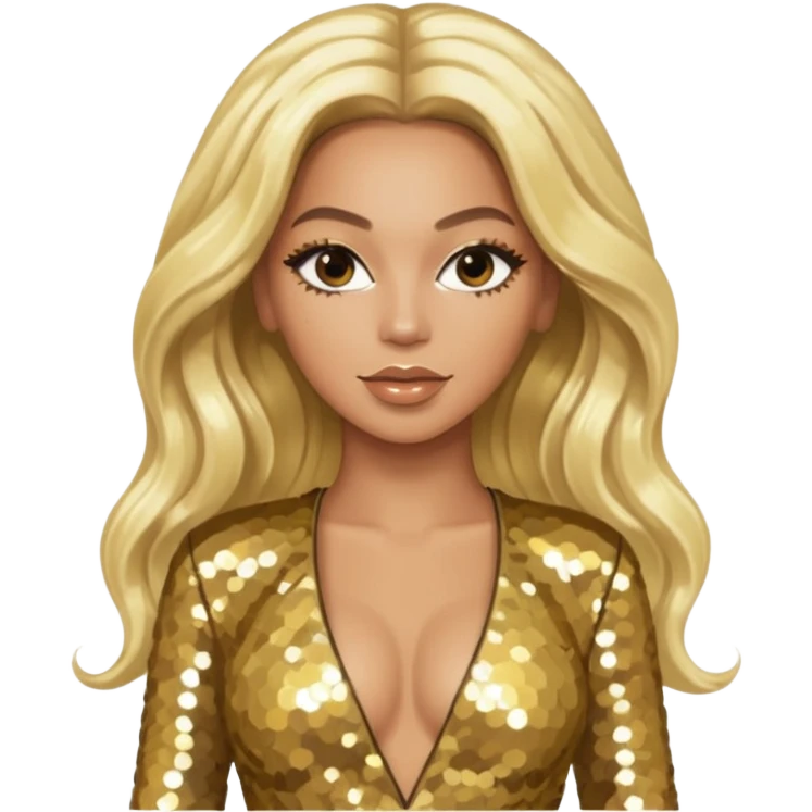 Beyonce from Destiny's Child with long platinum blonde hair, gold sequin outfit emoji
