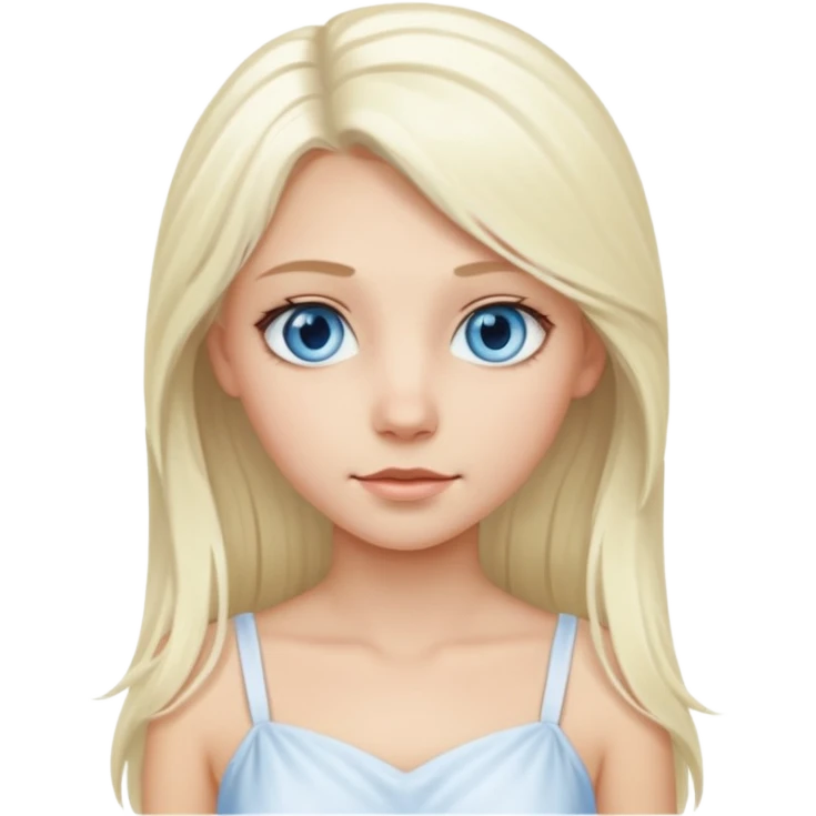 platinum blonde girl with long hair and forelocks, blue eyes. emoji