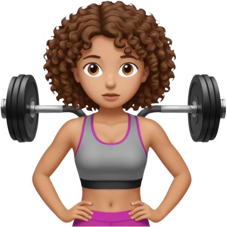 worried face, curly hair girl, gym emoji