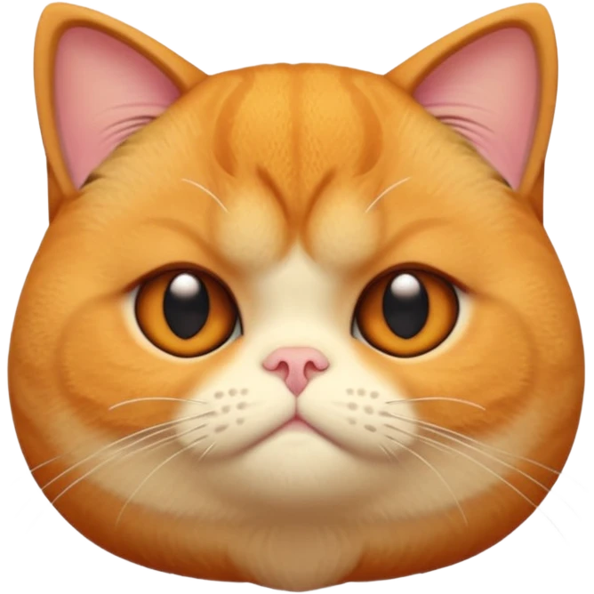 A 3D cartoon orange-ginger Exotic Shorthair cat with flat face, expressive eyes, soft fur sheen, cinematic Memoji rendering. emoji