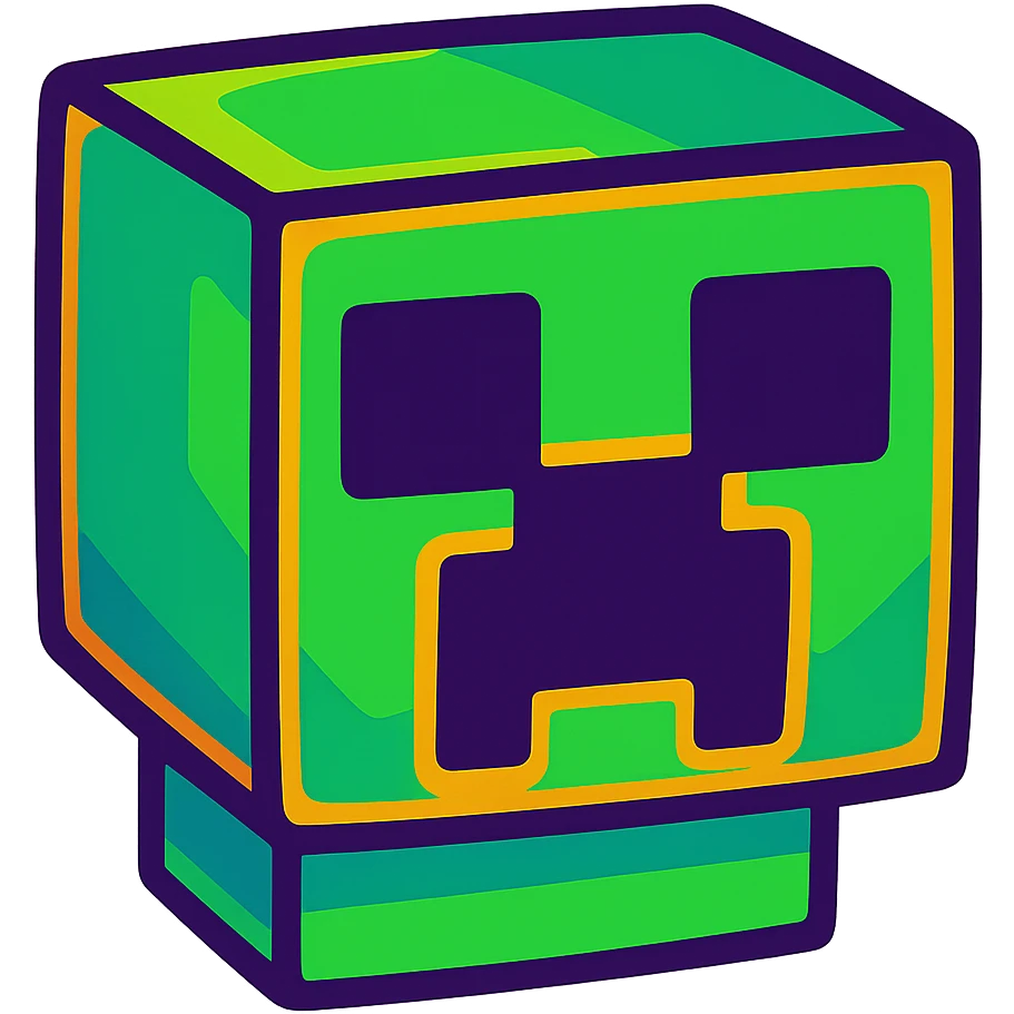 minecraft creeper face, bold colors, cartoonish, vibrant toon style emoji