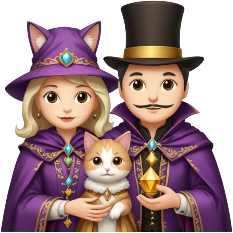 magician couple and their pet cat emoji