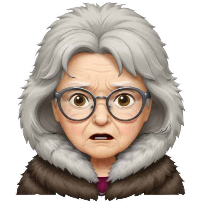 old woman with glasses angry wearing big furcoat emoji