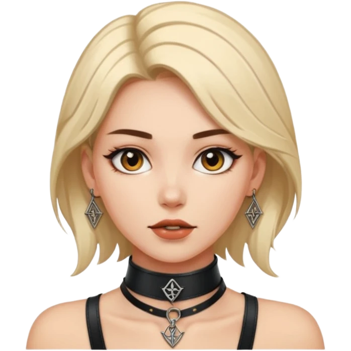 Leather choker with sigil around woman’s neck, pulse visible, dominance tone emoji