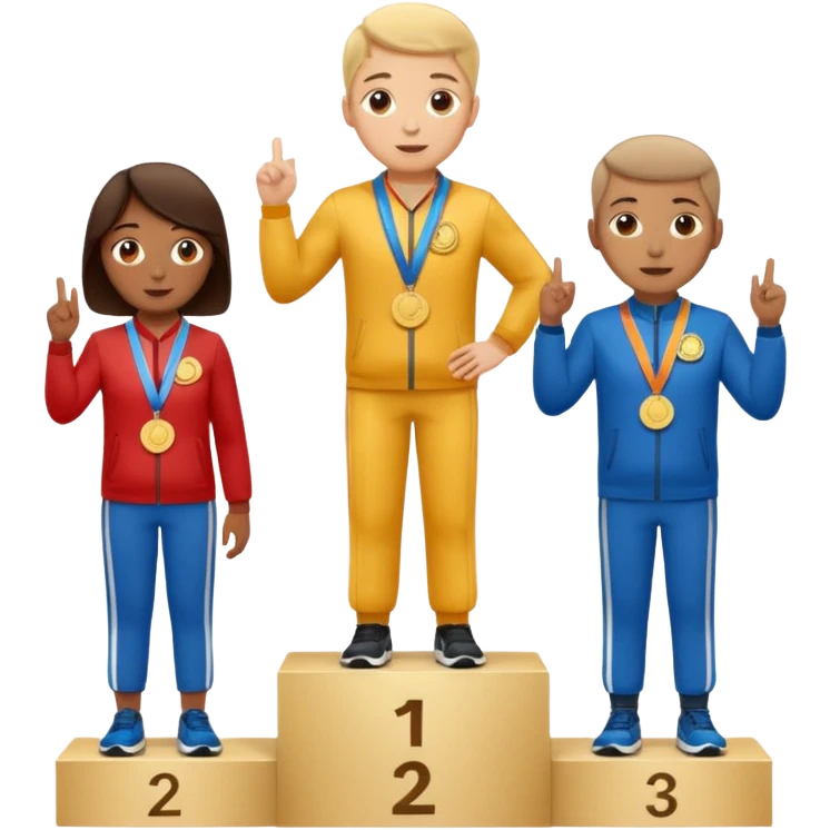 show people on podium in first, second and third place.  The podium should be labled 2, 1, 3 emoji