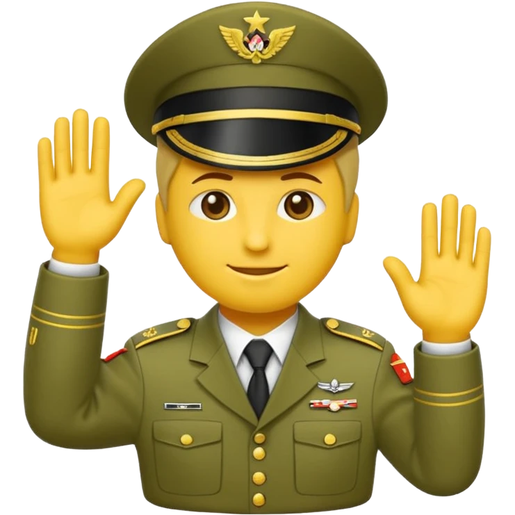 Eine salutierenden Emoji (Hautfarbe: gelb ) in Armee Klamotten männlich; salutierend mit der rechten Hand und auf der Höhe der Stirn emoji