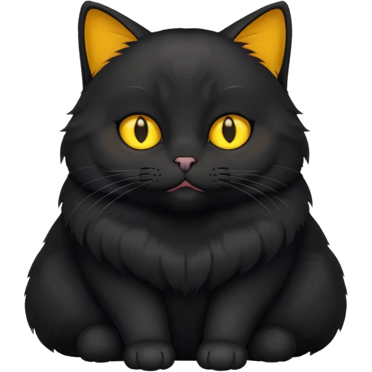Un gato negro gordito con los ojos de color amarillos sentado emoji