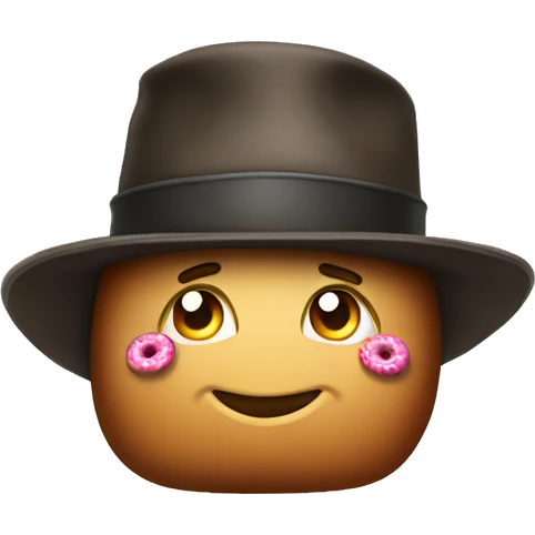 A hat on a hat wearing spats & sodas, thinking of donuts emoji