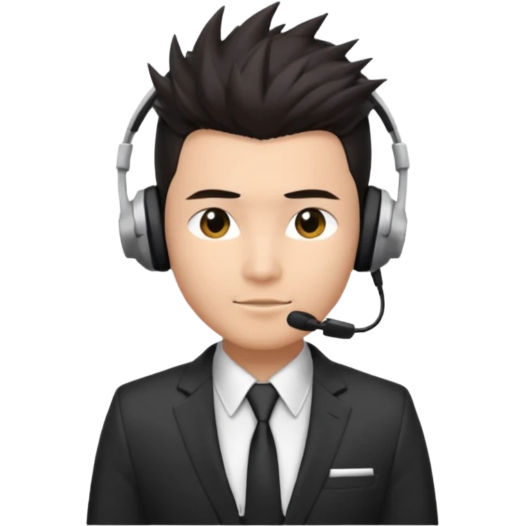 asian man headset suit face only spikey hair in front dark hair gay shirt emoji