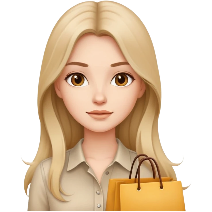 Beautiful Shopping girl long hair beige shirt emoji