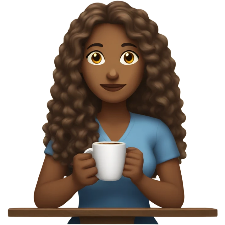 Brown woman with curly long hair reading the Bible while holding a cup of coffee emoji