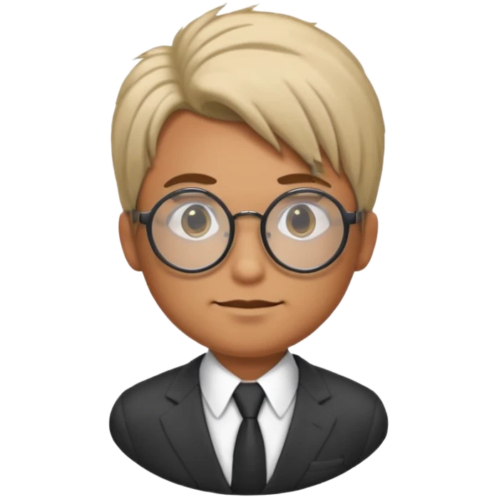 Tan skin, Man in suit with circle glasses, hair combed to the side emoji