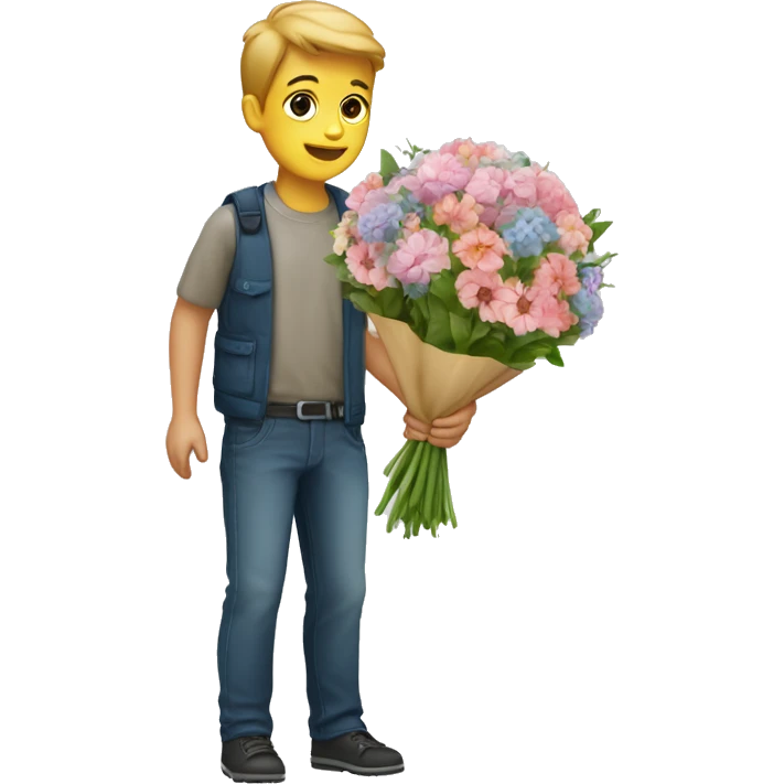 garçon qui tend un bouquet  emoji