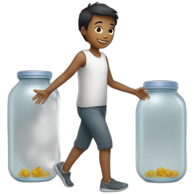 human ankles standing on the floor with an empty transparent jar between them,outside,to the left and to the right,front view emoji