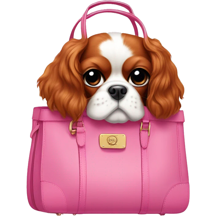 a cavalier king with a pink bow, inside a pink birkin emoji