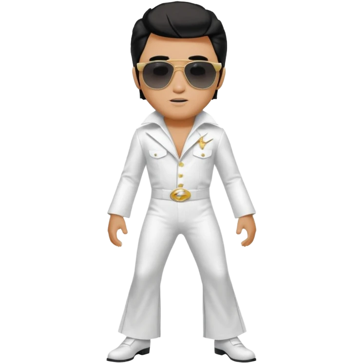 A boy with an Elvis Presley mask with sunglasses dressed as Elvis Presley emoji