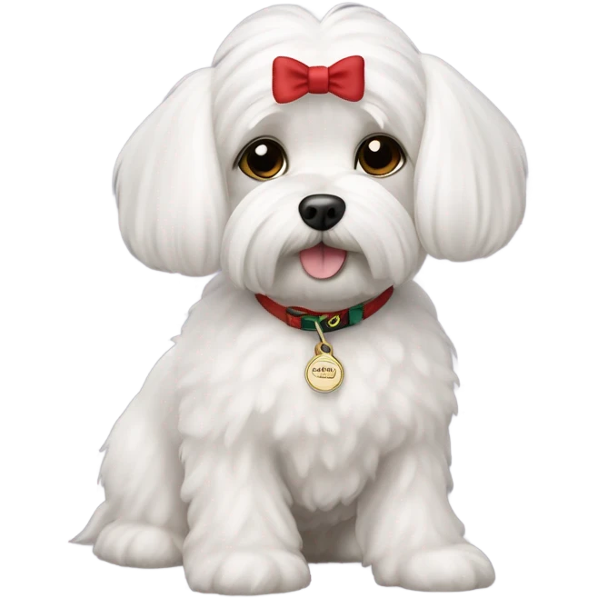 maltese dog with a name tag saying "gucci" emoji