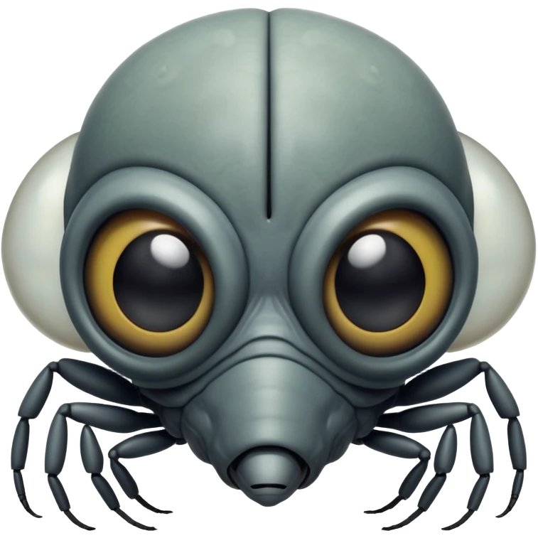 A front-facing alien with an insect-like head — no human nose or mouth. Large compound eyes like a fly, short mandibles instead of lips, and thin antennae. Exoskeleton texture. Not cute or human-like. emoji