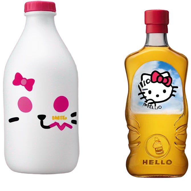 Hello Kitty face with a Hennessey bottle emoji
