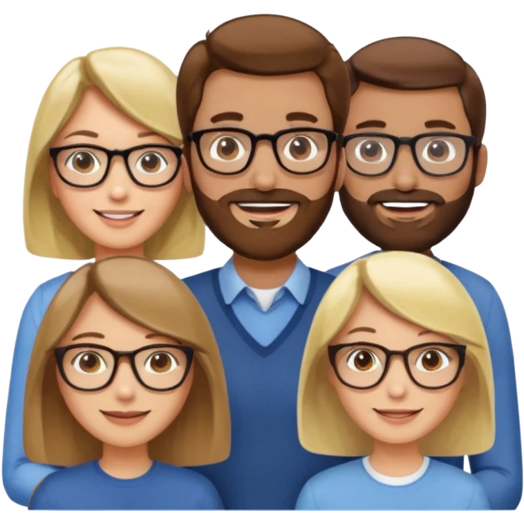 Four people including a man with hair and glasses, a man with a beard and no glasses, a woman with long brown hair and no glasses and a woman with a blonde bob and no glasses emoji