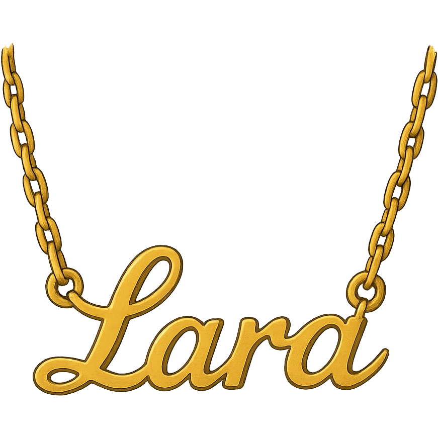 elegant necklace in ghibli style with the text 'Lara' emoji