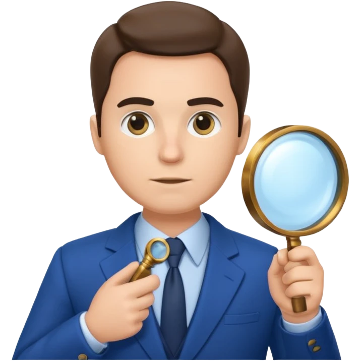 detective in blue suit with big mangifier in his hand emoji