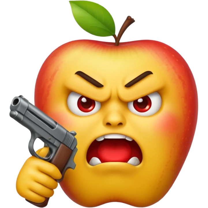 yellow apple emoji but super mad holding a gun emoji