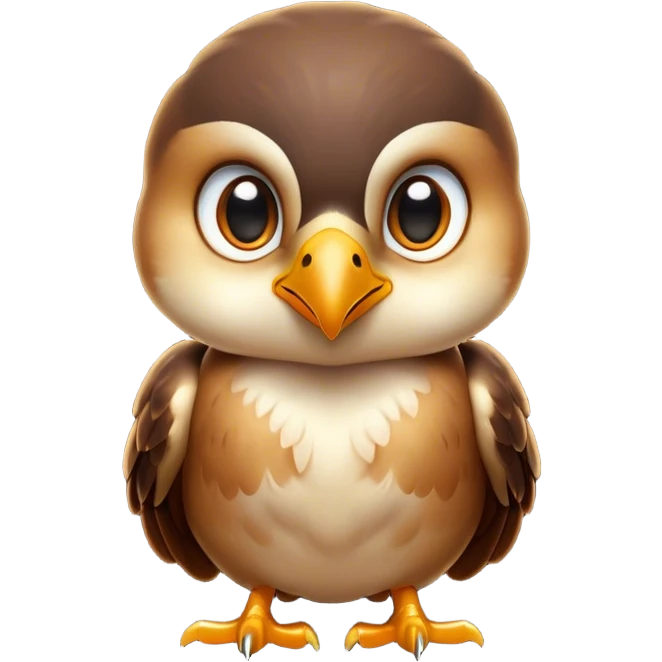 Cinematic Cute Hawk Portrait Emoji, Head tilted playfully and inquisitively, featuring a compact, streamlined form with a delicately curved beak and round, sparkling eyes full of curious charm, Simplified yet irresistibly adorable features, highly detailed, glowing with a warm, inviting glow, high shine, affectionate and lively, stylized with a touch of whimsical aerial grace, soft glowing outline, capturing the essence of a mischievous yet endearing hawk that seems as if it could swoop out of the screen into your heart! emoji