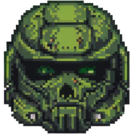 doom guy helmet, pixel art style, retro video game, green and black emoji