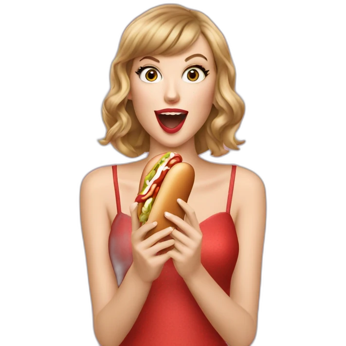 Taylor Swift eating a hot dog emoji