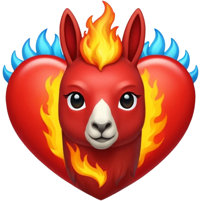 Hazme el corazón rojo y con fuego y que la llama sea azul verdoso emoji