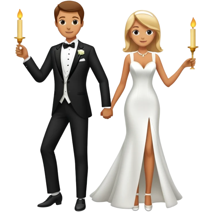 Man and woman sneaking into wedding ceremony together, tiptoeing, both smoking joints, full body view emoji