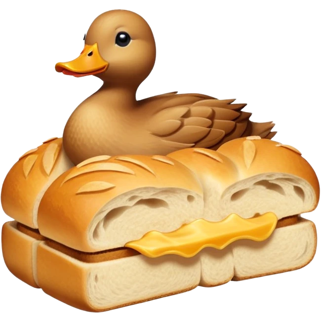 duck made of gluten emerging from a loaf of bread emoji