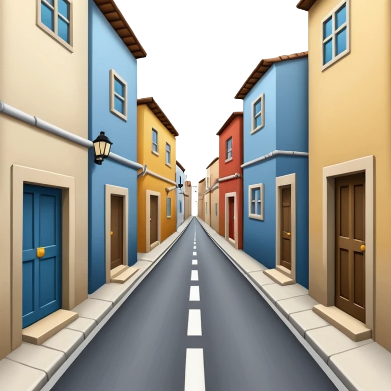 narrow alleyway with minimal buildings and road that stands out, transparent background emoji