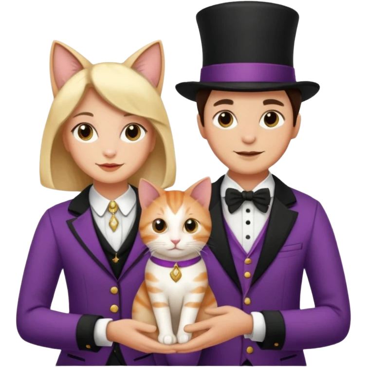 magician couple and their pet cat emoji
