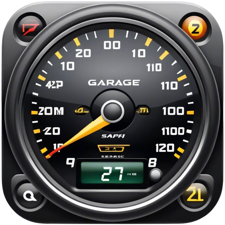 An icon showing a racing game interface, inspired by Grand Turismo. The design features a garage with a selection of high-performance cars, along with race track visuals in the background. Speedometer, lap timer, and other HUD elements add to the excitement. Transparent background emoji