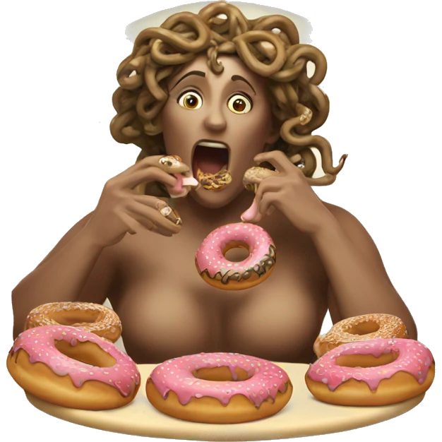 greek medusa feeding her snakes with donuts emoji