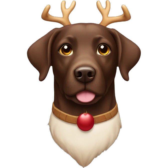 Chocolate lab retriever wearing reindeer antlers emoji