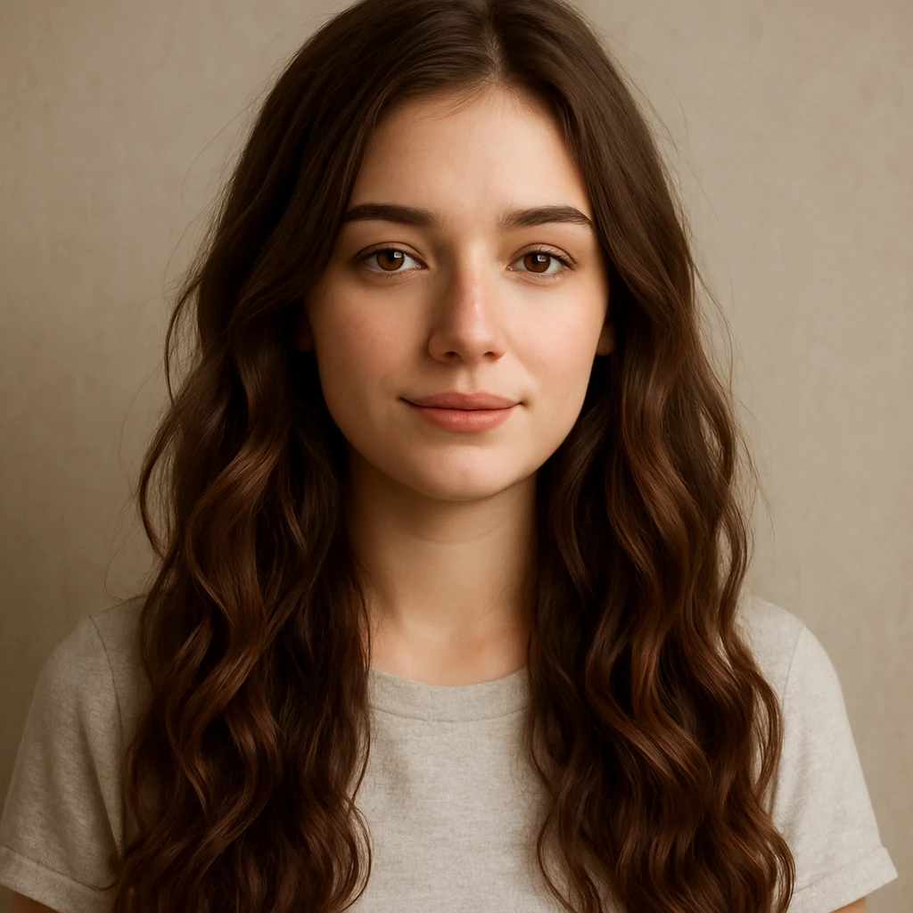 girl with long wavy brown hair, option 1 emoji
