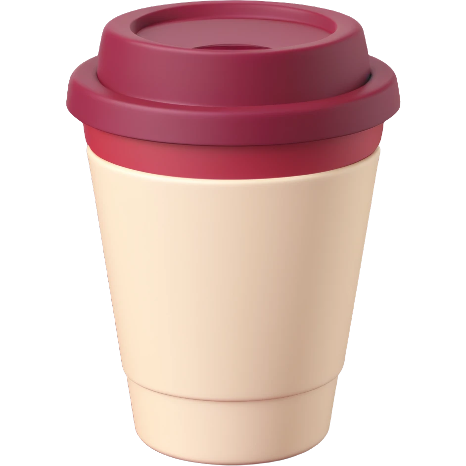 A takeaway coffee cup emoji with a burgundy and cream color theme emoji