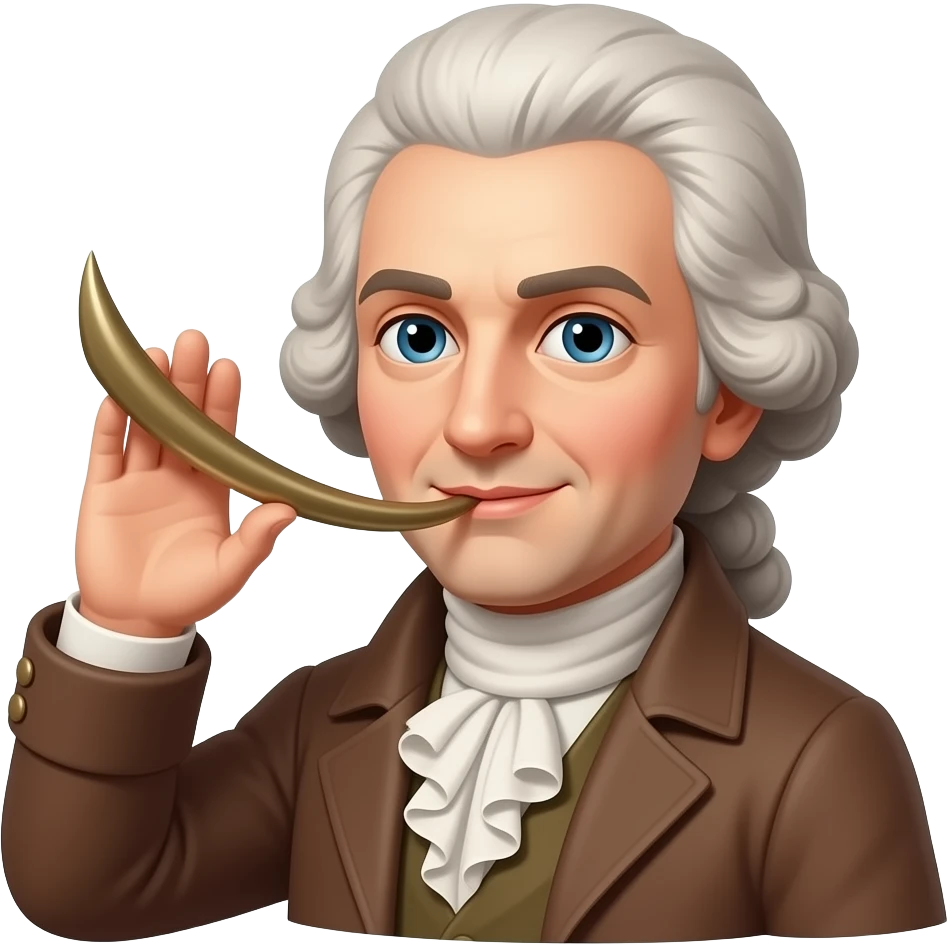 Mozart with metal devil horn salute like this 🤘 emoji