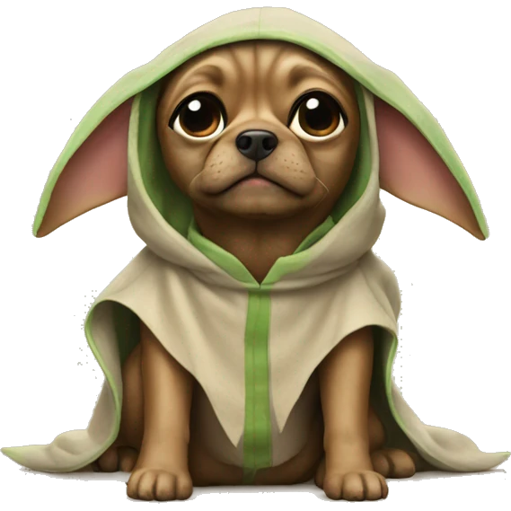 A dog wearing a baby yoda costume emoji