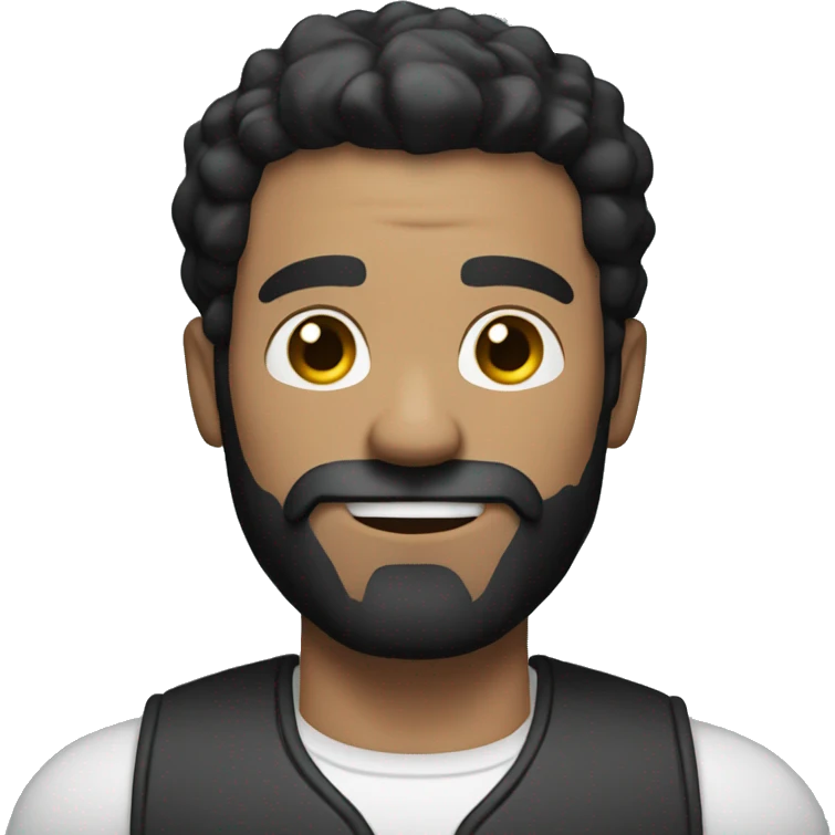 White Man with black hair and trimmed beard holding a Dumbell emoji