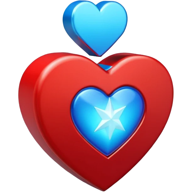 A blocky geometric red 3D heart with a bright blue star inside emoji