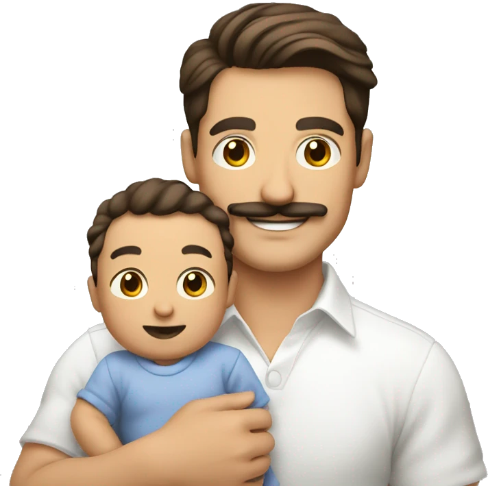 handsome smiling brunette man with mustache holding infant emoji
