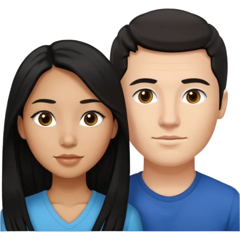 Mixed race couple, white male with mixed female (asian & black)
the female is more asian than she is black, she has long hair and very tanned skin, and black eyes
The male is french, he has thick luscious hair emoji