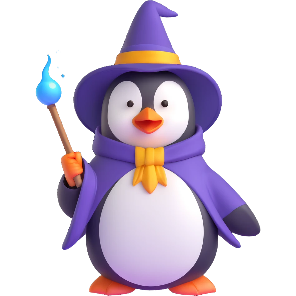 penguin wizard casting a spell emoji
